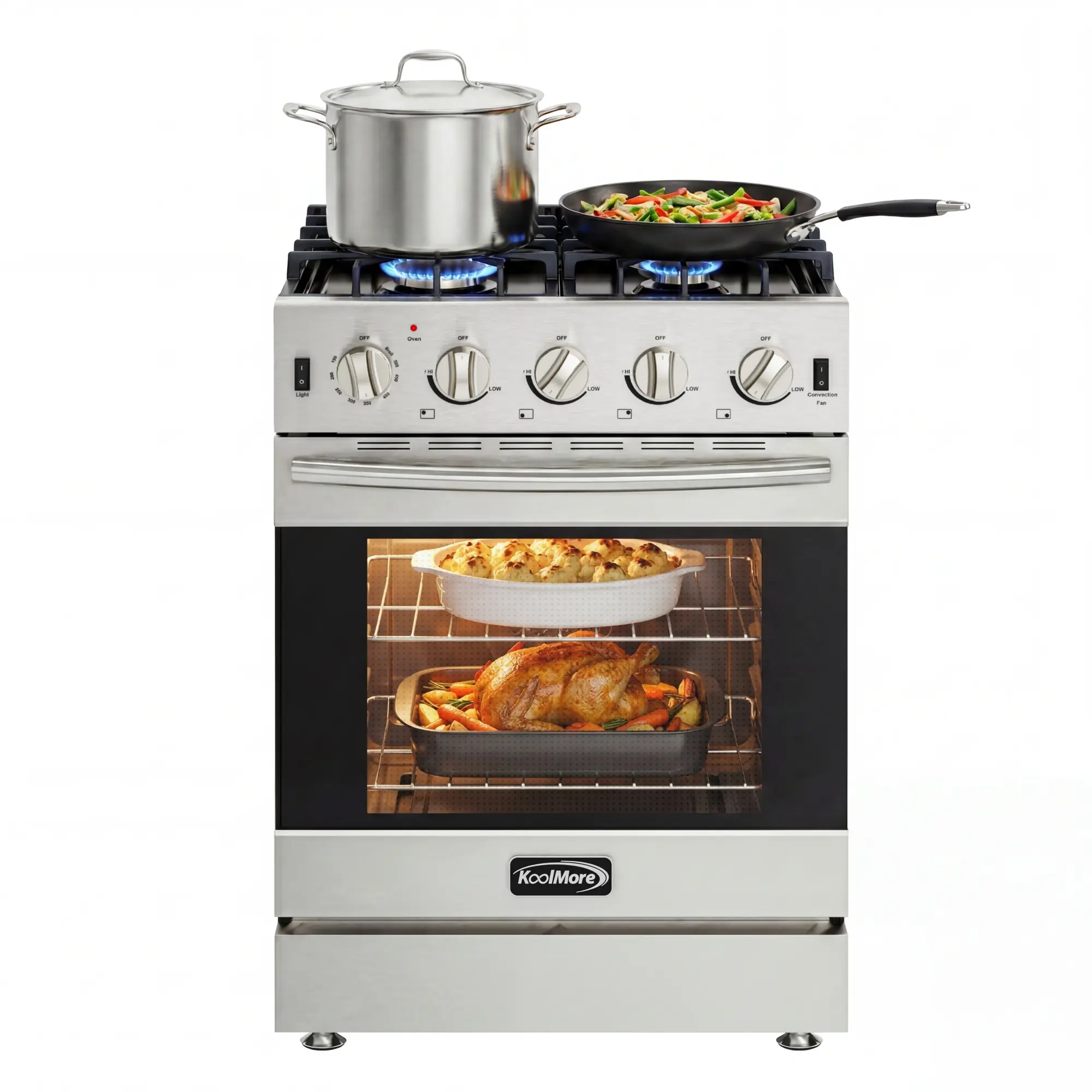 24 in. 4-Burner Slide-in Gas Range Oven, 3.7 cu. ft. in Stainless-Steel (KM-SGR24-SS)