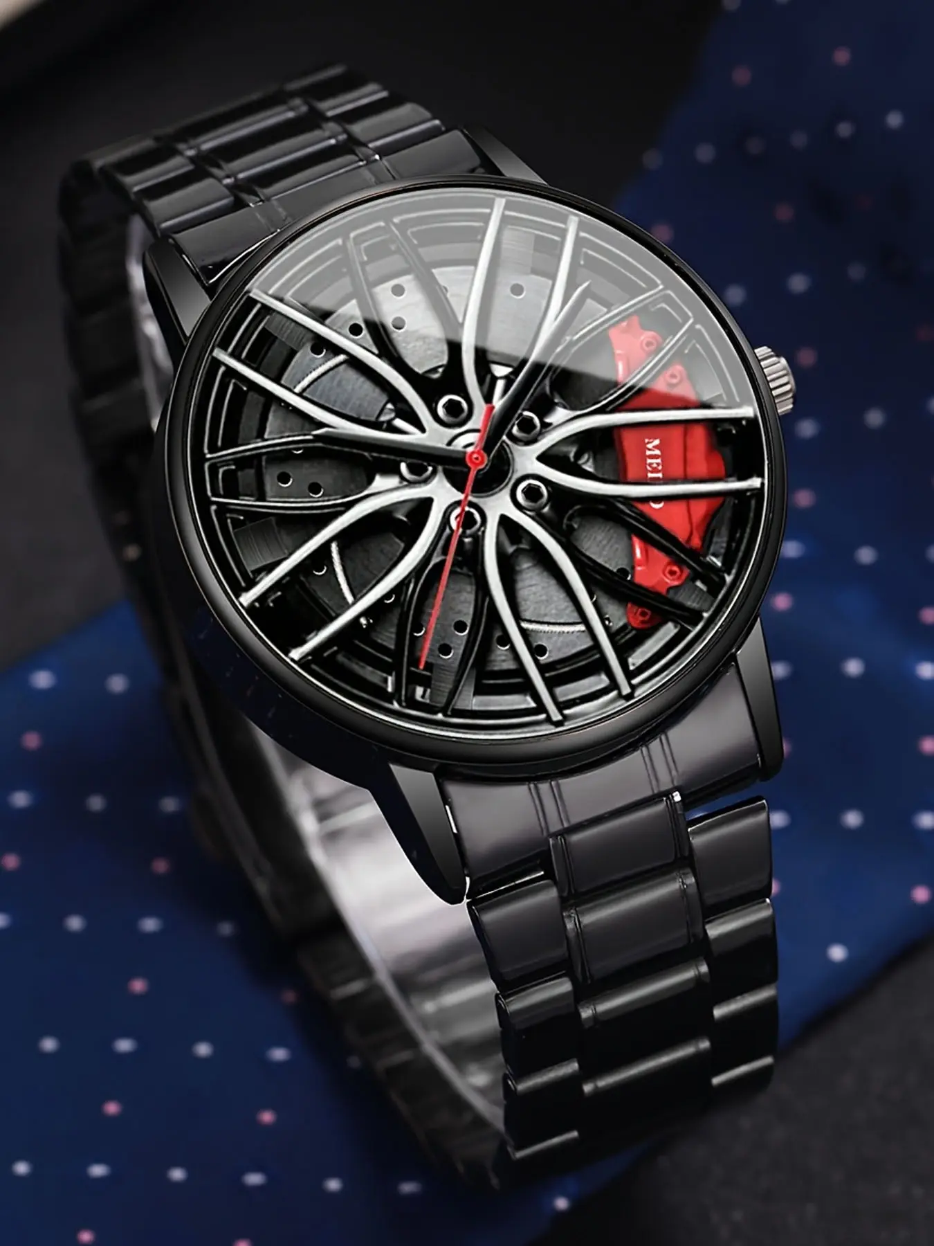 1 trendy wheel shaped men's steel strap watch with personalized fully automatic quartz movement men's watch Analog Quartz Watches Quartz Analog Timepiece