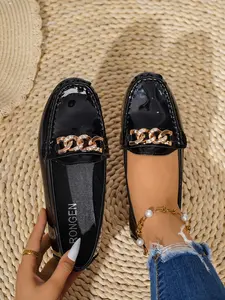 Women's PU Leather Slip-On Loafers, Soft Anti-Slip Round Toe Shoes, Breathable Casual Footwear for All Seasons, Comfortable Office Wear