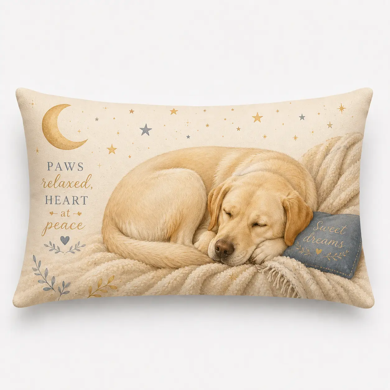 Sleepy Labrador Decorative Throw Pillow, 20 x 12 Inch Cozy Dog Accent Pillow, Cute Rectangular Cushion for Sofa Bed Bedroom, Dog Lover Gift
