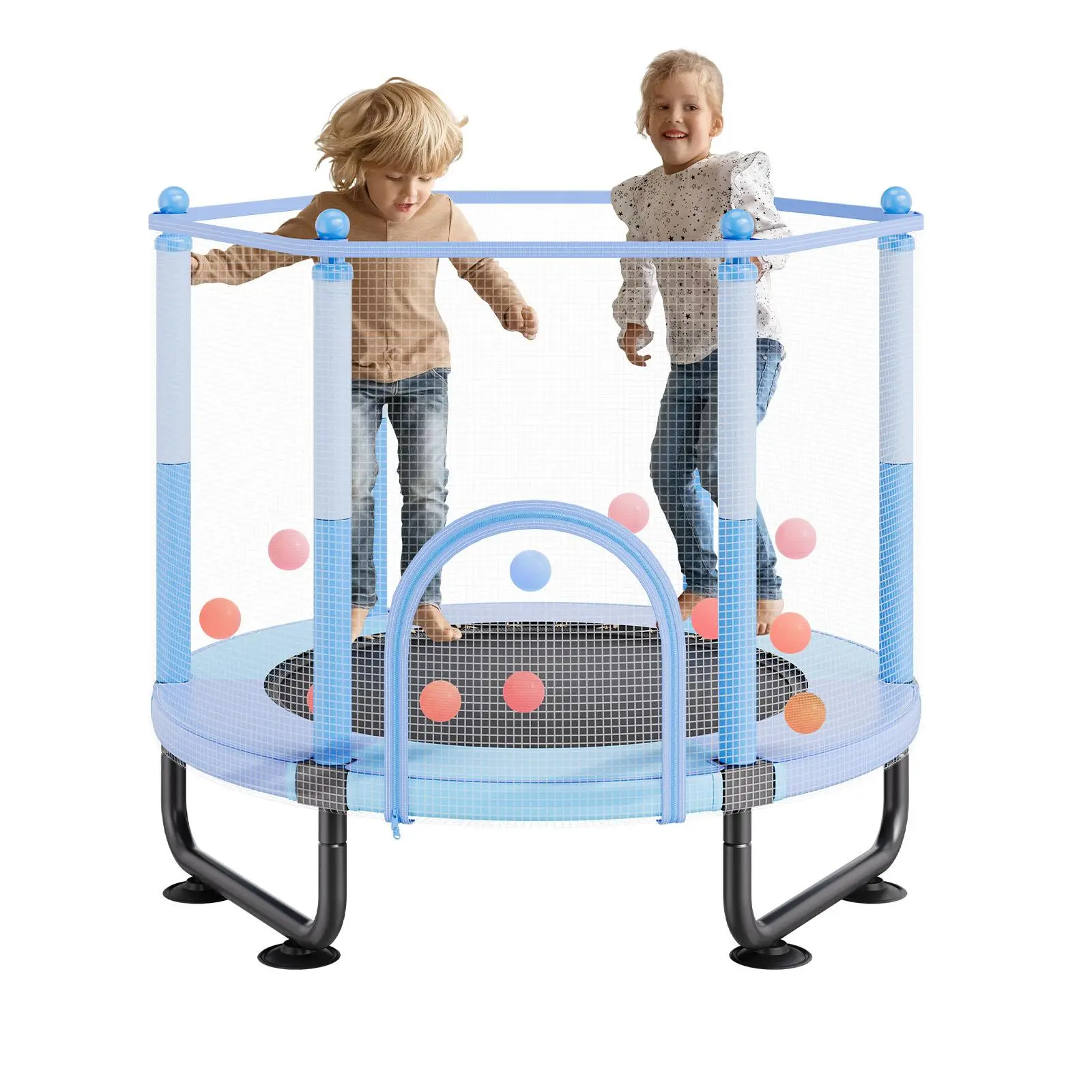 VEVOR 60-Inch Kids Trampoline with Safety Enclosure, Steel Frame Sports Bouncer with Basketball Hoop for Indoor Garden Jumping, Toddler Recreational Trampoline