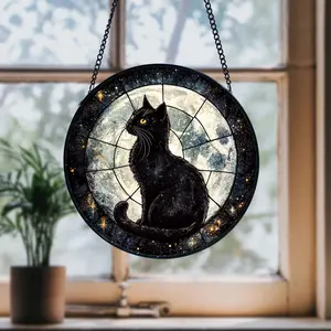 Black Cat Suncatcher: Moon Window Hanging