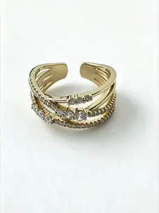Multi-Layer Open Statement Ring - Adjustable, Sparkling, Tarnish-Resistant, Waterproof, Stackable Fashion Ring for Women