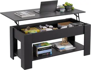 FDW 47" Black/Brown Coffee Table Lift Top Coffee Tables with Hidden Compartment and Storage Shelf Wooden Lift Tabletop Dining Table for Living Room Home