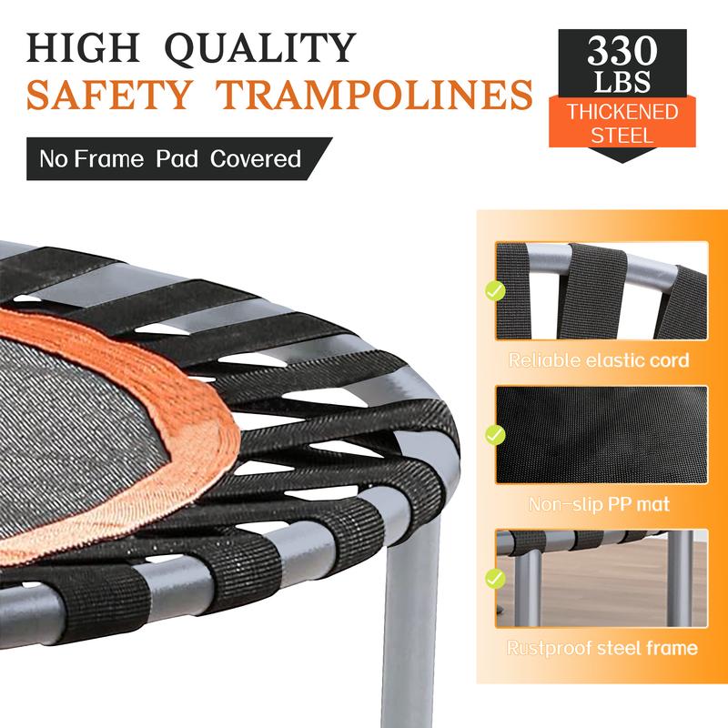 JERRY & MAGGIE 48" Foldable Adult Trampoline Load 330lbs Portable Exercise Rebounder with Durable Bungee Band Adjustable Height for All Ages & Skill Levels Ultra Quiet Bounce for Peaceful Workouts
