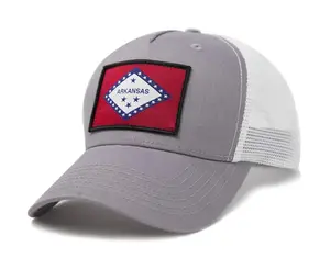 Arkansas Flag Trucker Baseball Snapback Hat (Grey White) - International Tie