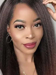 14 Inch Kinky Straight Wig, Yaki Synthetic Wigs, Machine Made Wig, Omber Wigs, Soft and Fluffy, Medium Length, for Women, All Seasons, Synthetic Hair Wigs