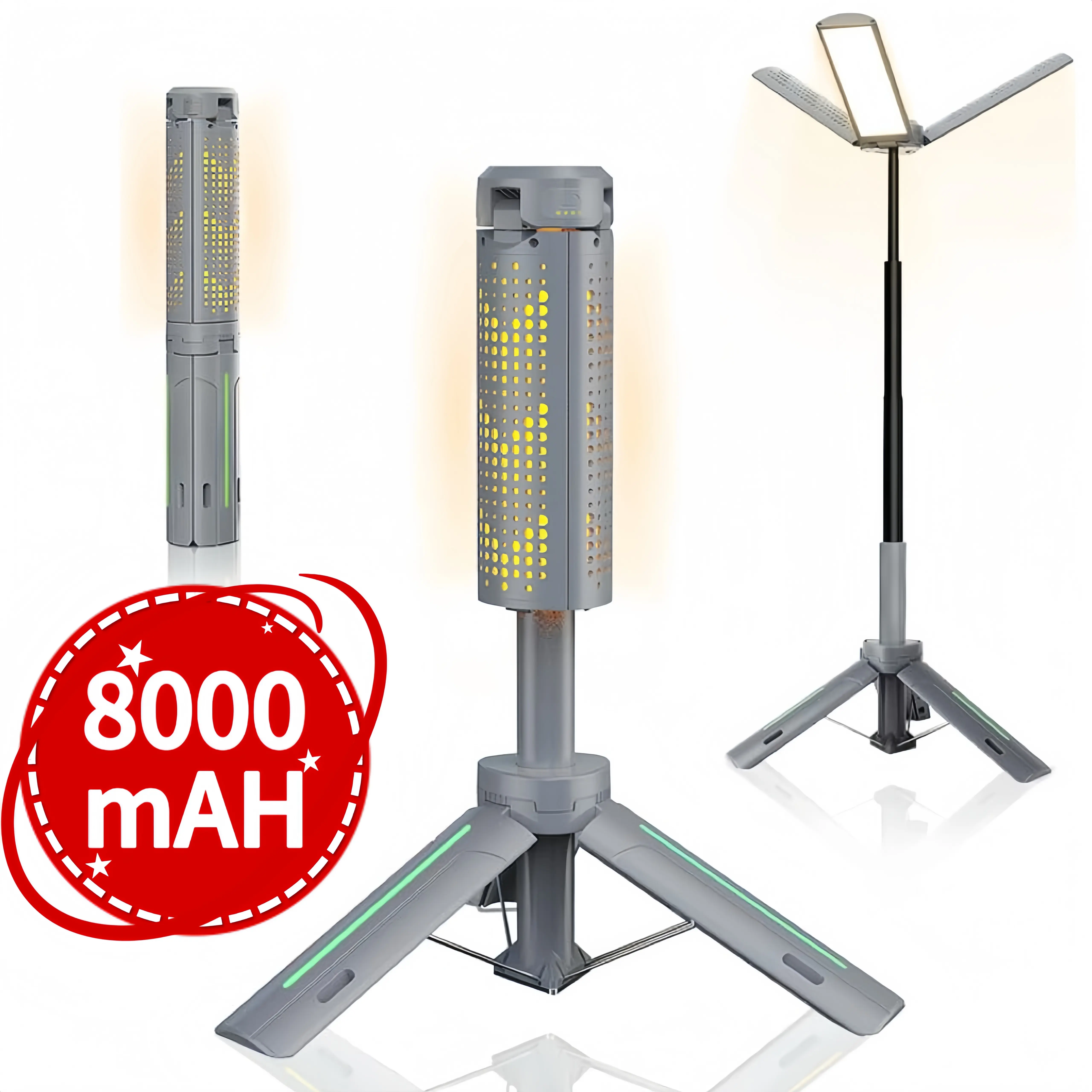 ZANOID Camping Light, Cordless 3000 Lumen LED Outdoor Gadget with 3 Dimmable Heads, 3.4 ft Telescopic Tripod Stand, 9000mAh Rechargeable Battery for Emergencies, Outdoor Gadgets, Gadgets