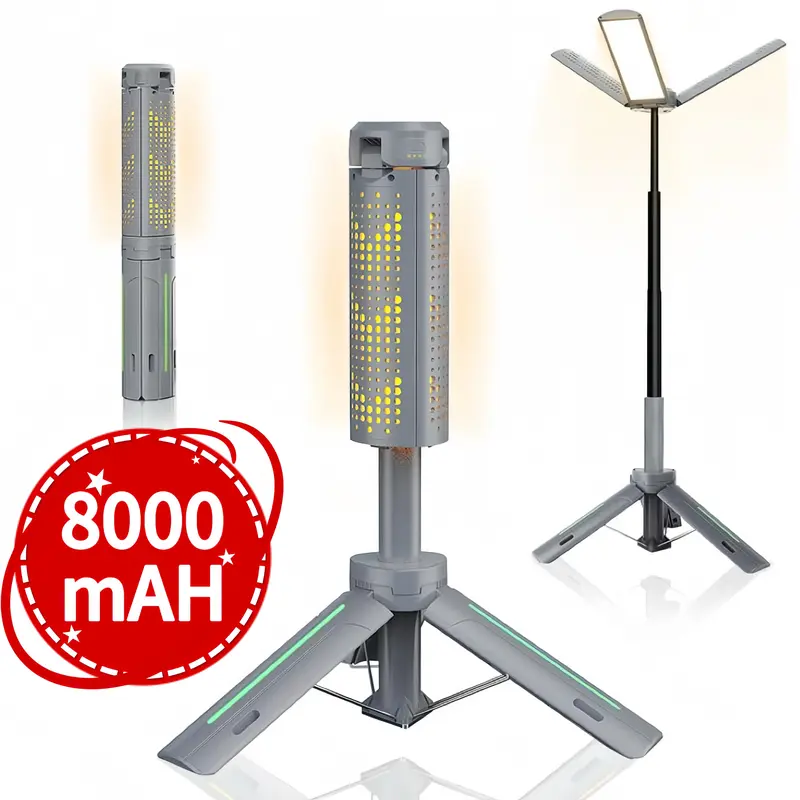ZANOID Compact Portable Lantern - 3000 Lumen Cordless LED Camping Light, 3beam Dimming Adjustable Heads, 3.4ft Telescopic Pole Tripod Base, 9000mAh Rechargeable Telescoping Light Lanterns, Hiking/Emergency Gear