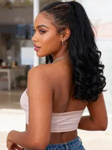 2Pcs 16 Inch Yaki Ponytail Extension with Clip-in Hair Piece, Lightweight & Fluffy Natural Synthetic Hair for Black Women, Easy to Wear Daily Use