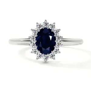 Classic Princess Diana Replica Oval Sapphire Halo Ring (1.28cttw)- RBS024-7X5-AA