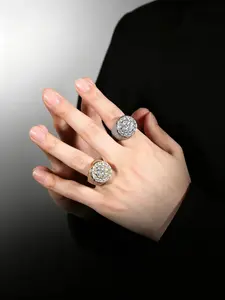 1 Piece Floral Design Full Diamond Ring, 18k Men's Band, Hip Hop Style Micro Set Zircon Ring