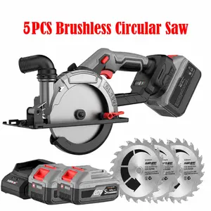 NANWEI 6-inch Brushless Circular Saw, with Two 4000mAh Batteries (charger Included), 6800RPM Compact Circular Saw, 150mm Blade, Supports 0-50 Degree Bevel Cutting Angle, Lightweight Design, Includes 3 Saw Blades, Suitable for Wood, Stone