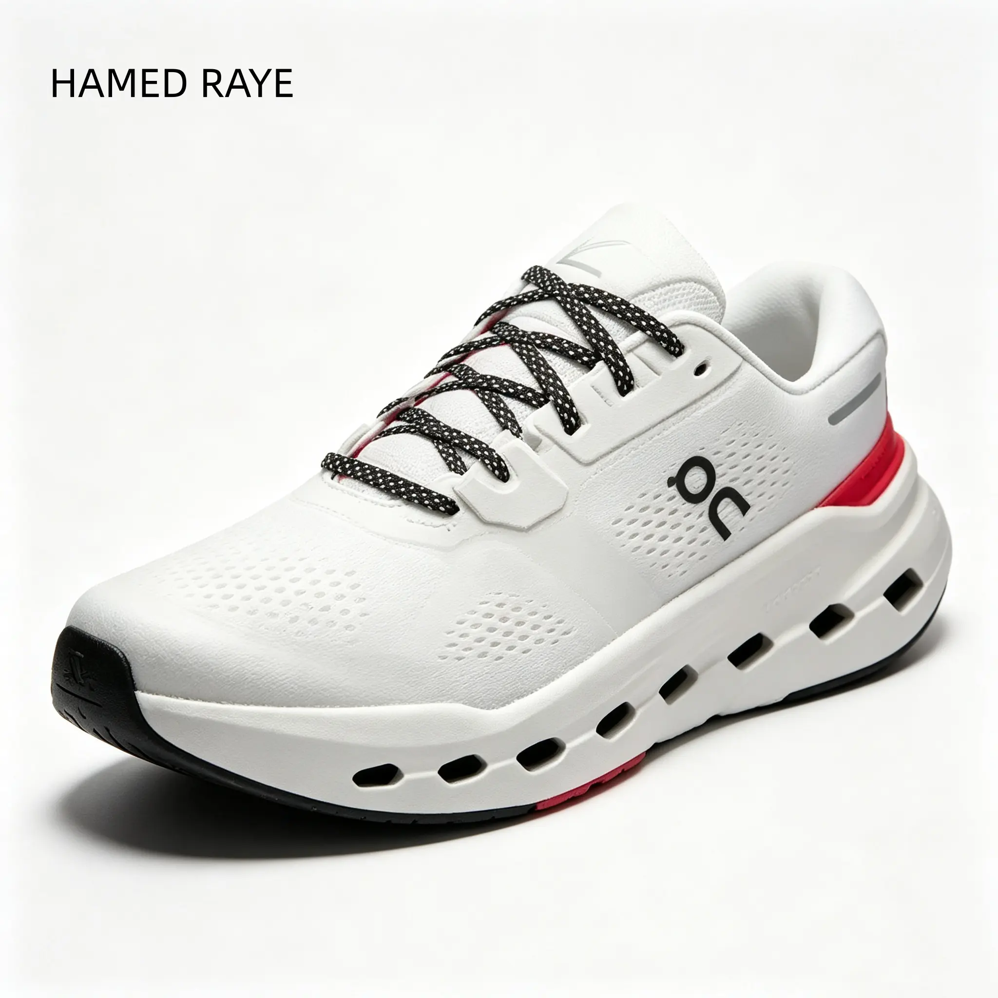Unisex White Red Athletic Running Shoes Hollow Cutout Midsole Breathable Knit Fabric Workout Daily Commute Walking Sneakers
