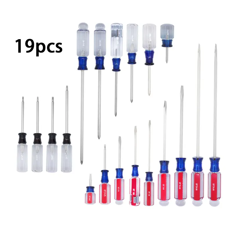 19pcs Multifunctional Screwdriver Set (Phillips, Flathead, Torx) Hand Tools with Tool Box, Heat-Treated CRV Steel, Satin Nickel Rust Resistance, Transparent Acetate Handles, for Home Repairs, Gifts for Him