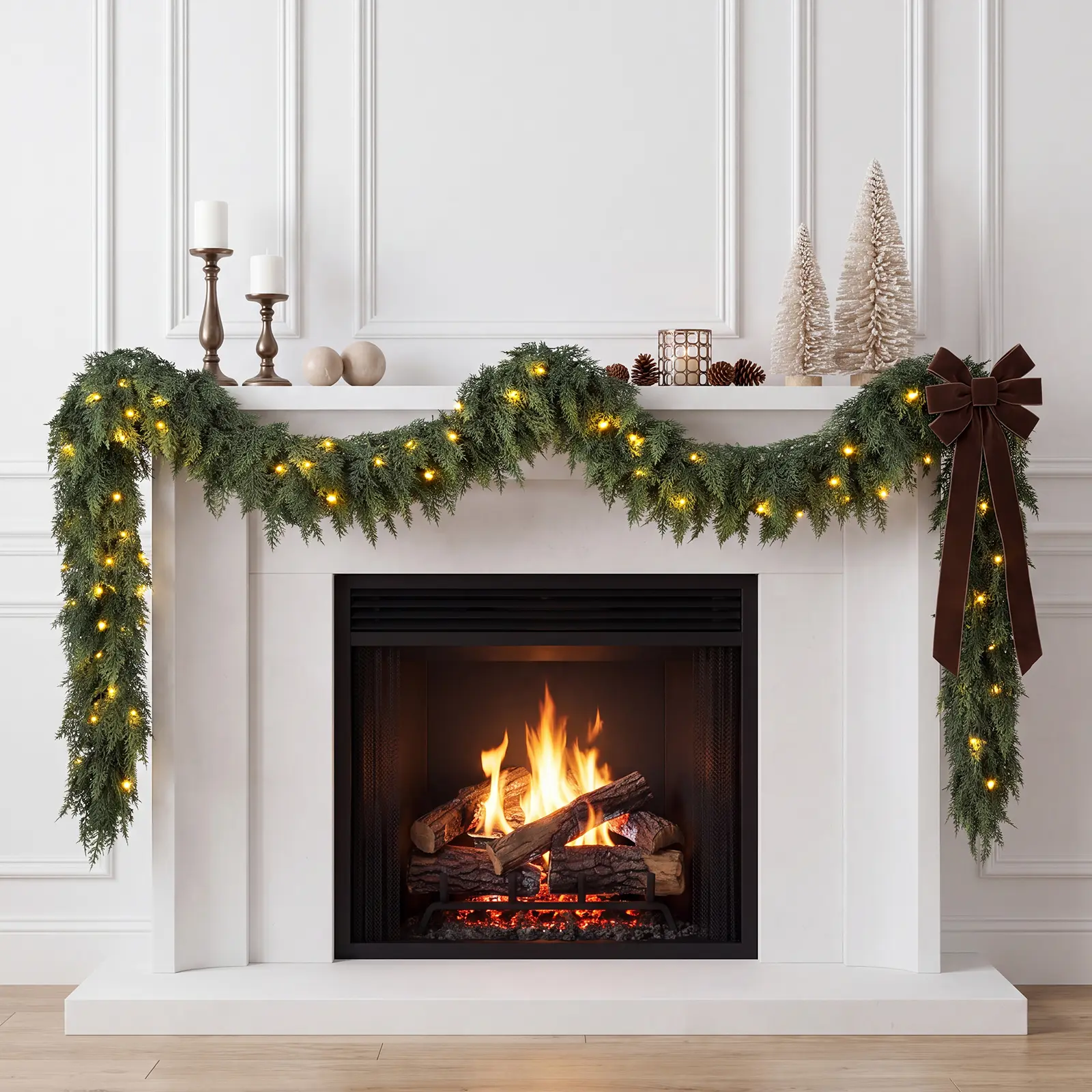 6/9 FT Christmas Artificial Cedar Garlands with Lights, Realistic Greenery for Mantel, Wall, and Stair Railing Decor
