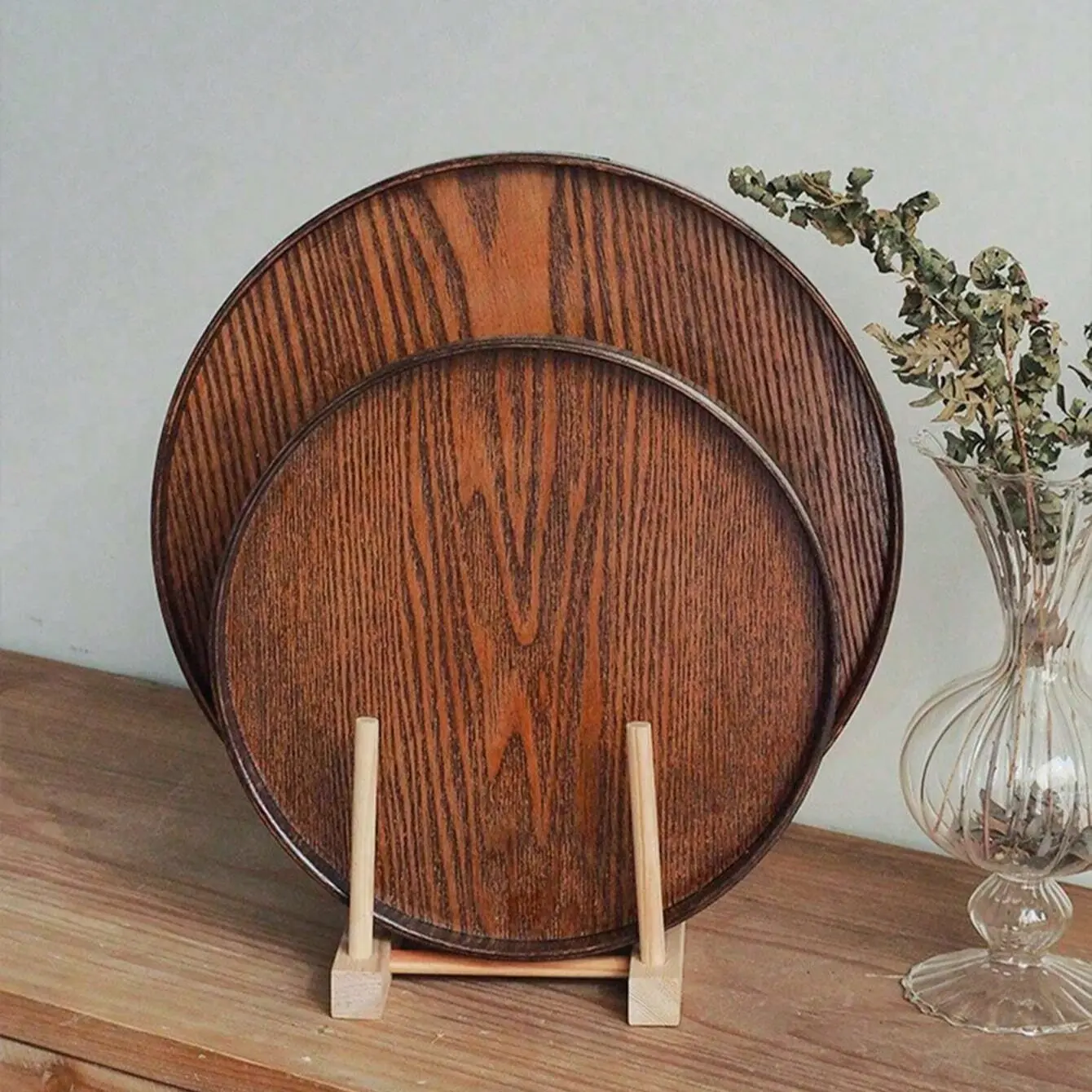 Round Wooden Tray, Perfect for Dinner, Tea, Bar, Breakfast, Party, Home Decor, Restaurant, Kitchen, Fruit Bowl