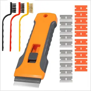 Retractable Razor Scraper Tool Kit with 3Pcs Wire Brushes & 20Pcs Replacement Blades, Multipurpose Glue Paint Sticker Remover for Home Kitchen Auto Detailing