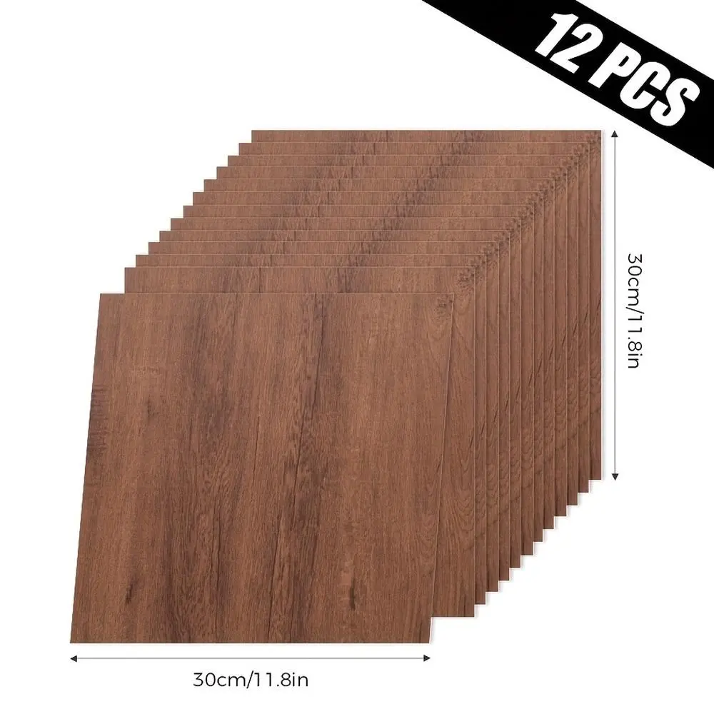 12/24pcs Self-Adhesive Floor Tiles, 30x30cm 3D Wood Grain Pattern Tile Design Wall Stickers, Waterproof Fake Tile Wallpaper, Bedroom Kitchen Decoration