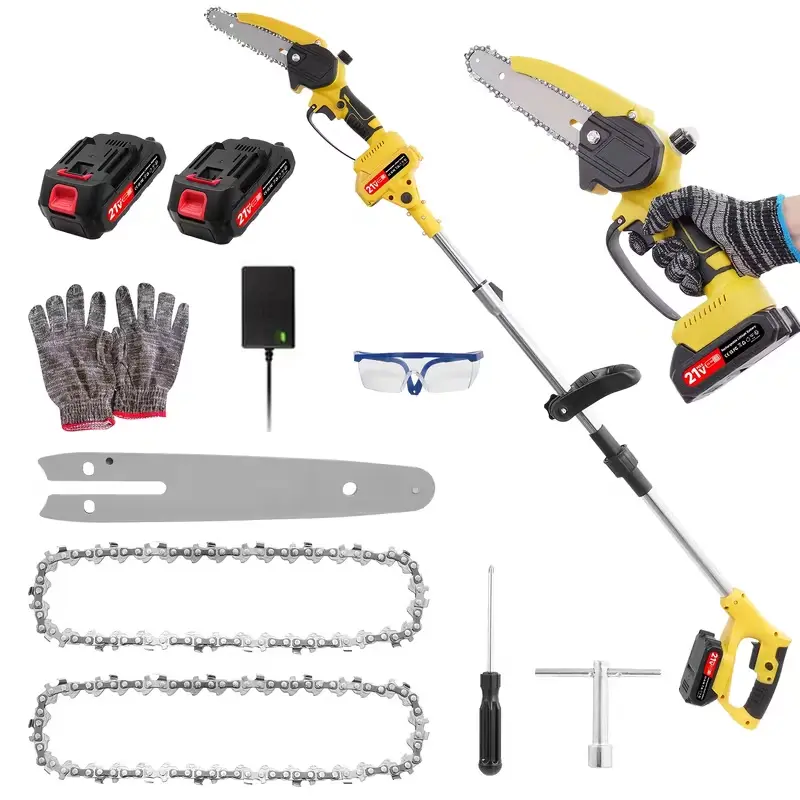 6-inch Mini Cordless Chainsaw, 2-in-1 Cordless High Pole Saw, 5.8-foot Telescopic Rod, Comes with 2 Batteries and 2 Chains, Battery Powered High Pole Saw, Suitable for Patio Pruning and Outdoor Cutting Tools, Gift for Father's Day, Holiday Gift.