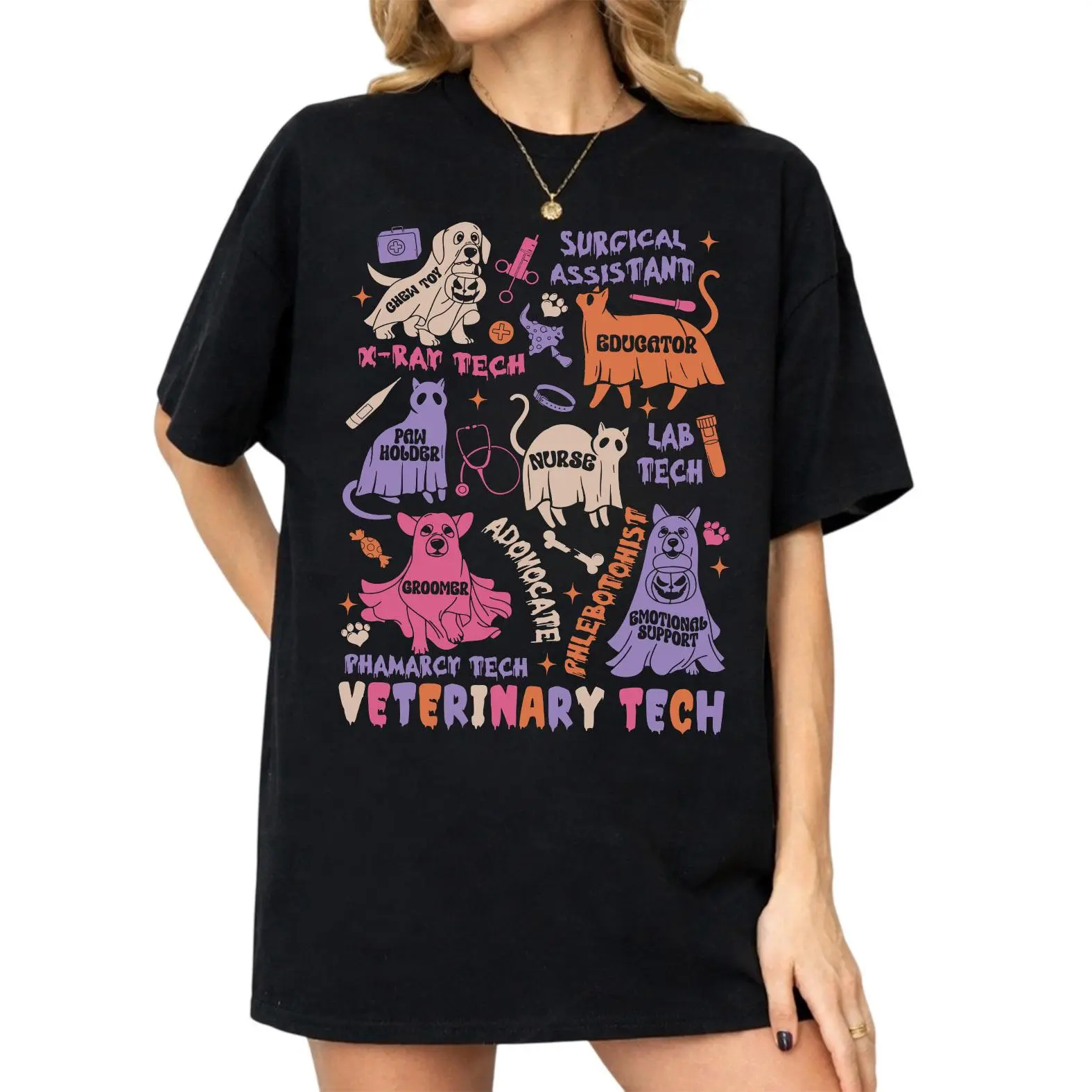 Comfort Colors Veterinary Tech Halloween Shirt, Vet Tech Graphic Tee, Spooky Animal Healthcare Shirt, Gift for Veterinary Technicians