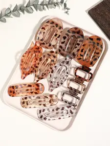 12pcs Leopard print design elegant oval duck bill clip hair grip clip, elegant flower back of the head coil hair horizontal clip duck bill clip, four seasons universal, fixed broken hair, hair, ball head all kinds of ladies shape use