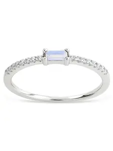 Sterling Silver Thin Moonstone CZ Stacking Birthstone Ring