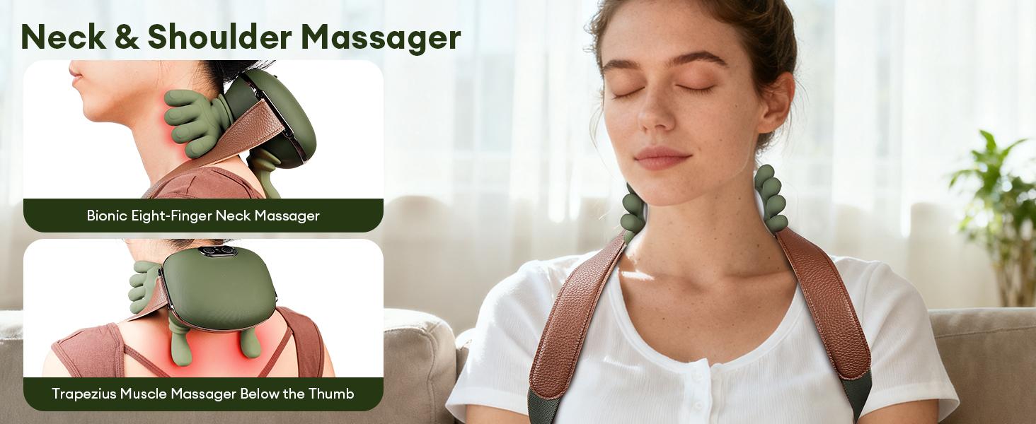 Office Neck Massager for Women Men, Bionic Hand Shoulder Massager with Heat, Electric 3D Kneading Massager for Desk Worker, Wireless Portable for Pain Relief