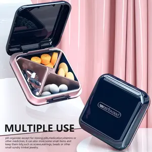 Small Pill Case, Travel Pill Box, Portable Pill Container for Purse or Pocket, Daily Medicine Organizer Waterproof 4 Compartment Compact Pill Holder for Vitamins, Supplements, Medication, Healthcare