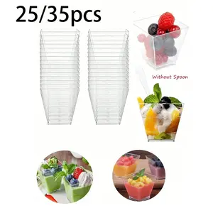 25/35 Mini Dessert Cups, Transparent Plastic, Reusable, No Spoon, Ideal for Parties, Ice Cream, Buffets, Weddings, Picnics, Holidays, Party Supplies