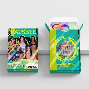 1 box of 124 KATSEYE Group Holographic stickers & double sided celebrity Photocard postcards (64 stickers, 60 photo cards), perfect for decorating a room photo wall/notebook, perfect for holiday gifts