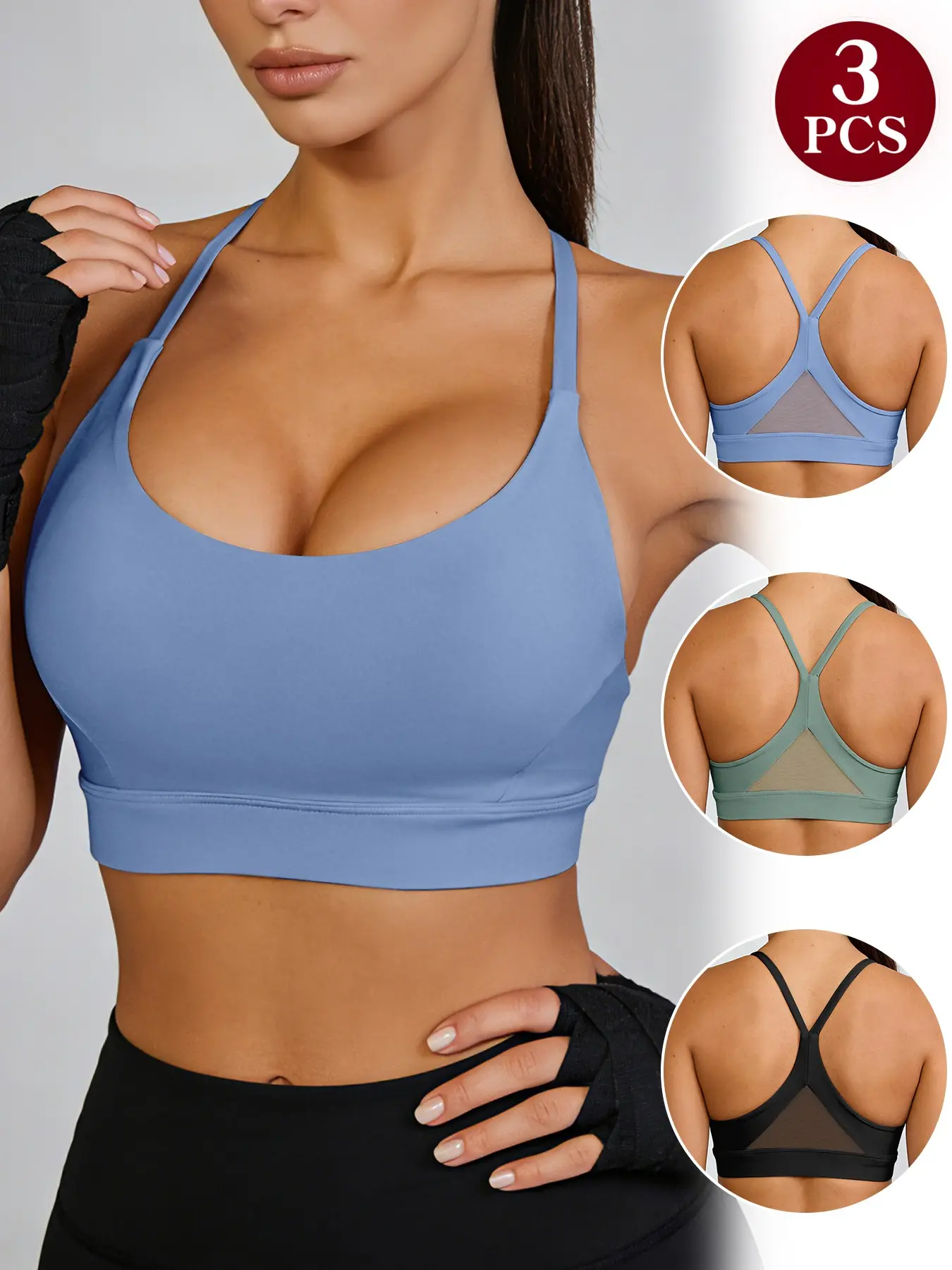 3 Piece Sports Bras, Moisture Wicking and Shockproof, Mesh Back Design, Essential for Fitness Girls and Yoga Training, Workout Bra