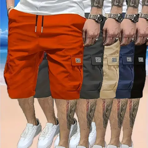 Men’s 5-Pack Medium-Length Multipocket Cargo Shorts, Summer Trendy Casual Outdoor Style, Durable, Anti-Pilling, Wear-Resistant, Tear-Resistant, Breathable Fabric, Comfortable, Stylish, Versatile for Outdoor Leisure, Men's Shorts, Medium-Length Men's Short
