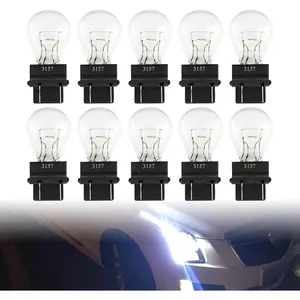 10 PCS Car Brake Light Bulb, 3157 12V 21/5W Micro Quartz Glass Double Wire Instrument Light Bulb, 360 °   Lighting Replacement Accessory, Suitable for Most Car Models (White)