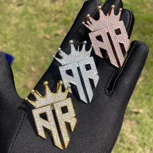 [ICE HUE]18K Gold Vacuum Plated Copper with 5A+ Sri Lanka Zircon Crown Letters RR Pendant with Necklace Miami Italy Mexico & Micro Inspired for Women & Men Luxury Jewelry,Daily Wear,Casual Fashion,Gift Idea,,Classic,Hip Hop,Simple,Sporty Style