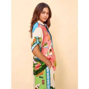 ODETTE Women's 2-Piece Printed Matching Set - Lady's Casual Shortsleeve Top, Denim Bottoms, Fit Design, Quality Fabric, Women's Clothes, Summer Sunny Beach Style Clothes