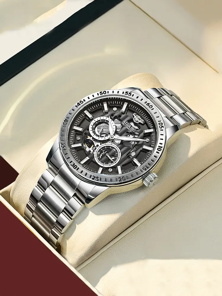 Ailang Men's Automatic Mechanical Wristwatch - Water-Resistant, Skeleton, Luminous, Calendar, Multifunctional High-End Fashion Watch