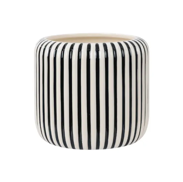 8" Black Stripe Ceramic Planter, Modern Indoor Plant Pot