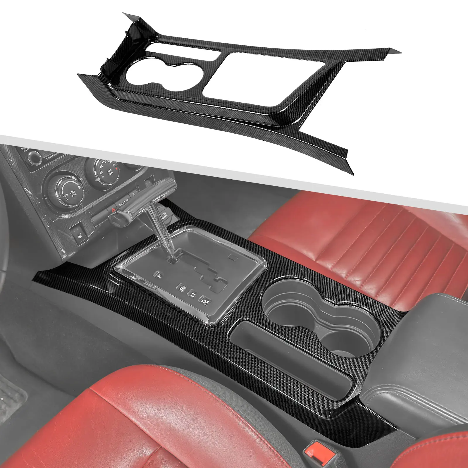 Carbon Fiber Finish ABS Center Gear Shift Panel Cover Trim - 1-Item Pre-Pasted UV-Coated Kit, Fade-Resistant DIY Install Car Interior Sticker for 2009-2014 Dodge Challenger Dash