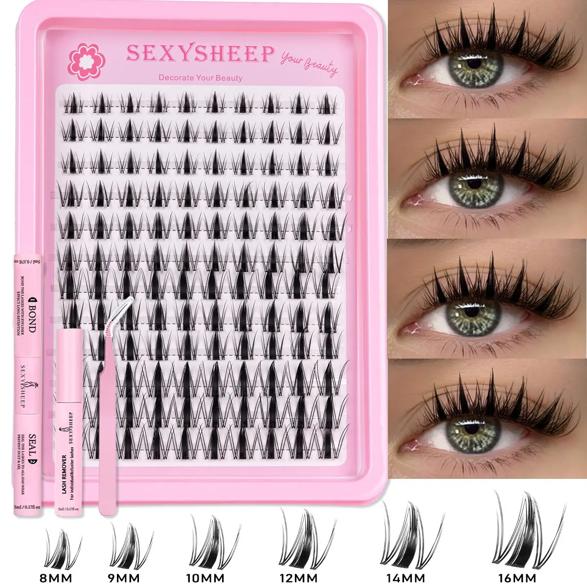 Fairy Lash Clusters Kit, Manga Eyelash Extension Kit at Home, DIY Eyelash Clusters,  D Curl Wispy Natural Invisible Band Lash with Waterproof Lash Extensions Kit, Cluster False Eyelashes (Fairy-D-8-16MIX)