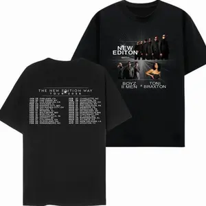 Women's Short-Sleeve Fitted T-Shirt - New Edition Way Tour Vintage Acid Washed Graphic Tee, Retro R&B Concert-Inspired Soft Cotton Clothes, Old School Musical Women's T-Shirts, Casual Loose Fit Top, Ideal Gift for Fans