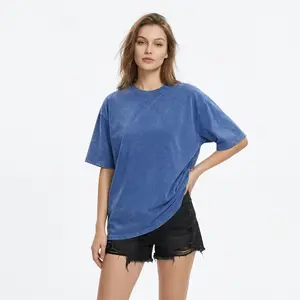 Digitex Casual Streetwear T-Shirt for Women, Acid Wash Heavy Cotton Short Sleeve Crewneck Top