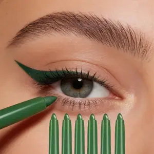 6Pcs Waterproof & Sweat-Proof Green Eyeliner Pencil - Long-Lasting, Smudge-Proof, Longwear Eye Liner for Bold Eye Makeup, Easy Glide Formula for Perfect Wings - Applicable for Saint Patrick's Day