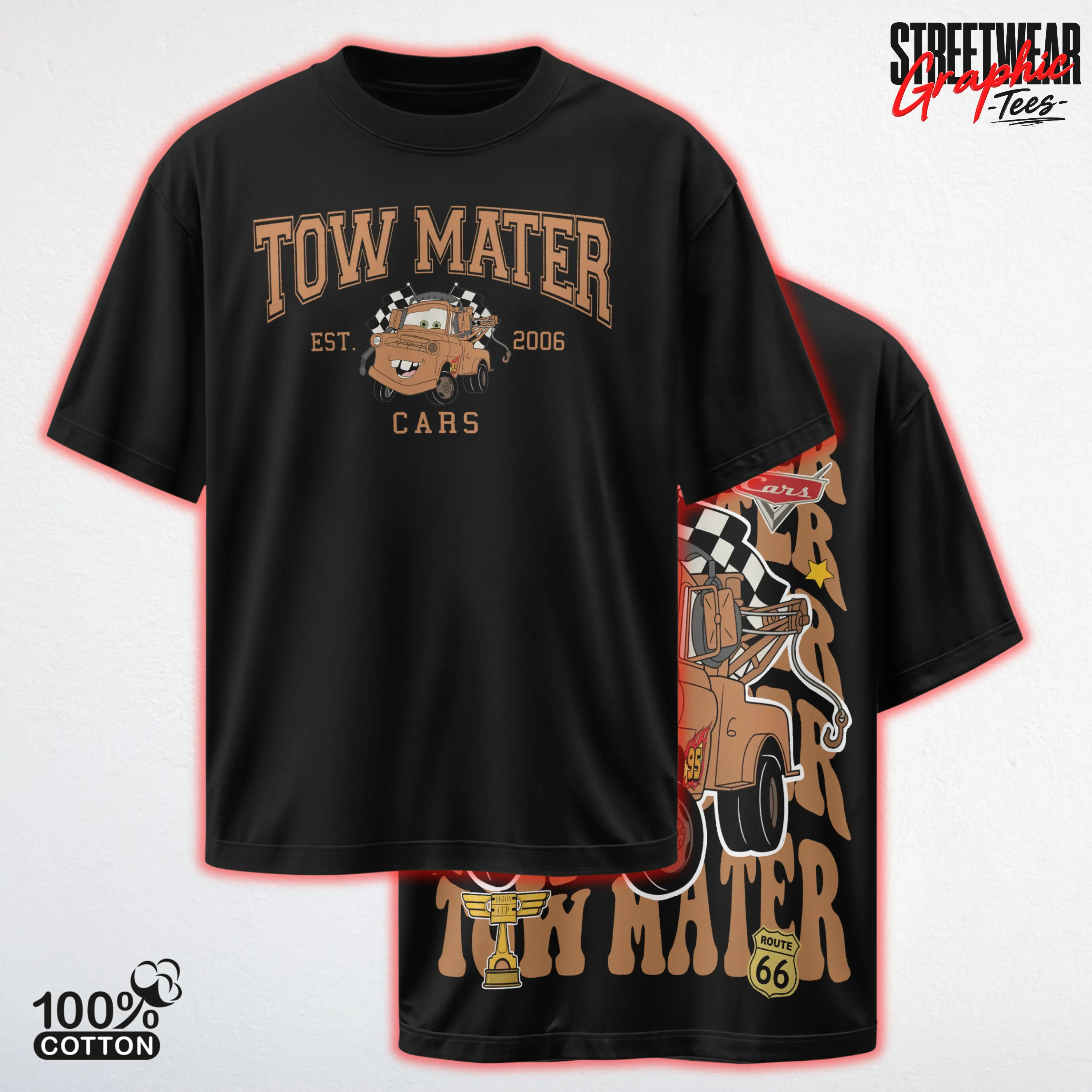 Retro Two Side Cars Movie T-Shirt, Mcqueen and Mater Retro Vintage Unisex Graphic Tee - Top Trendy Y2K Classic Streetwear Unisex Racing Style For Fans
