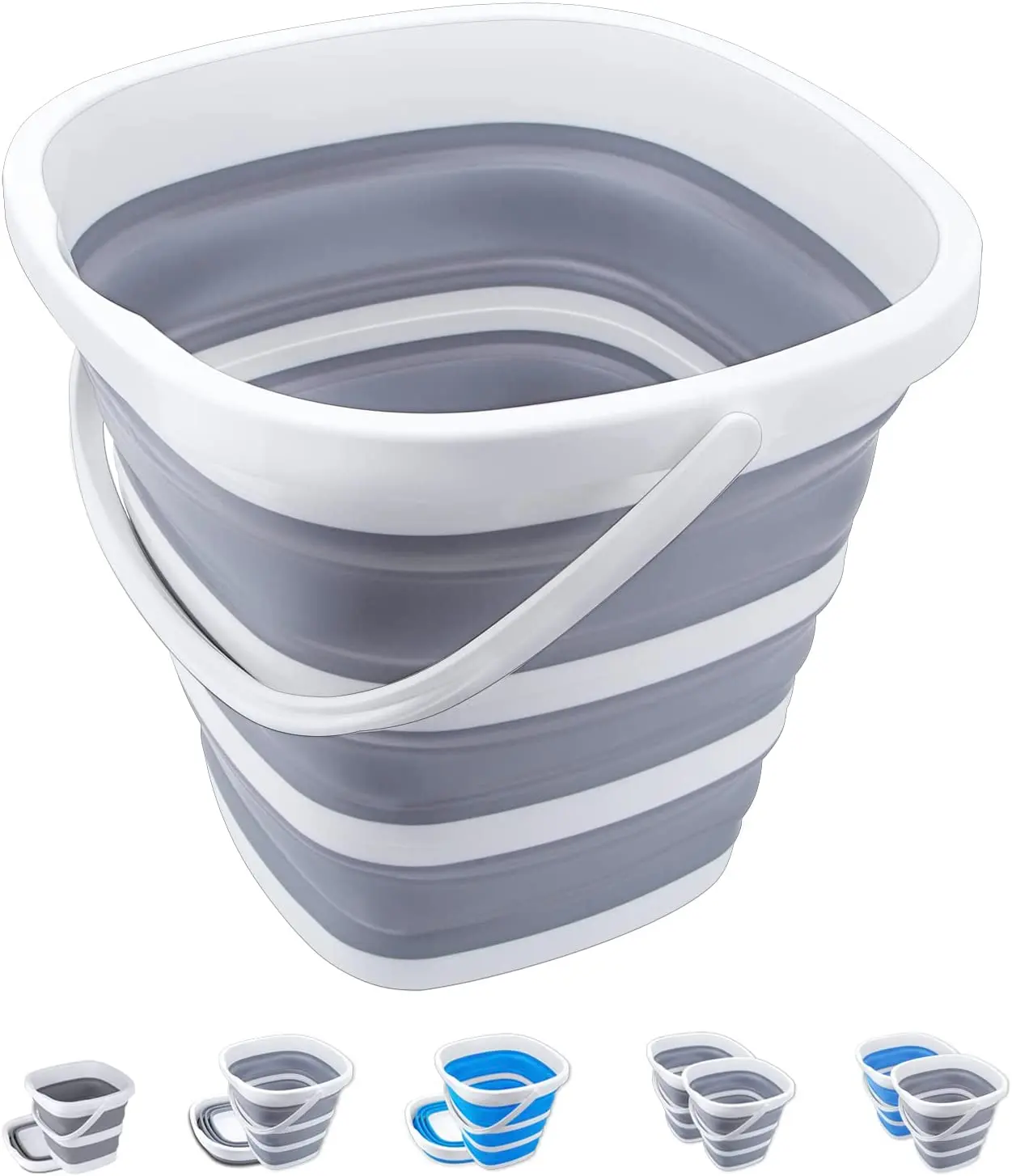 Collapsible Bucket 10L 2.6 Gallon Cleaning Bucket Mop Bucket Folding Foldable Portable Small Plastic Water Supplies for Outdoor Garden Camping Fishing Car Wash Space Saving Grey Square Craftend
