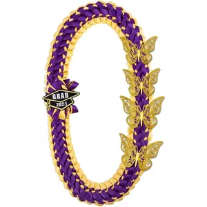 Graduation Ribbon Leis Class of 2025 Graduation Lei Graduation Necklace with Butterfly Braided Necklaces for College Graduation Party Supplies