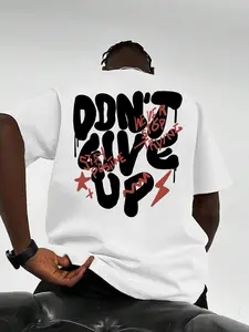 Men's Letter Print Round Neck Tee, Loose Casual Short Sleeve Crew Neck T-shirt for Daily Wear, Casual Streetwear Comfy, Men's Sleepwear & Loungewear for All Seasons