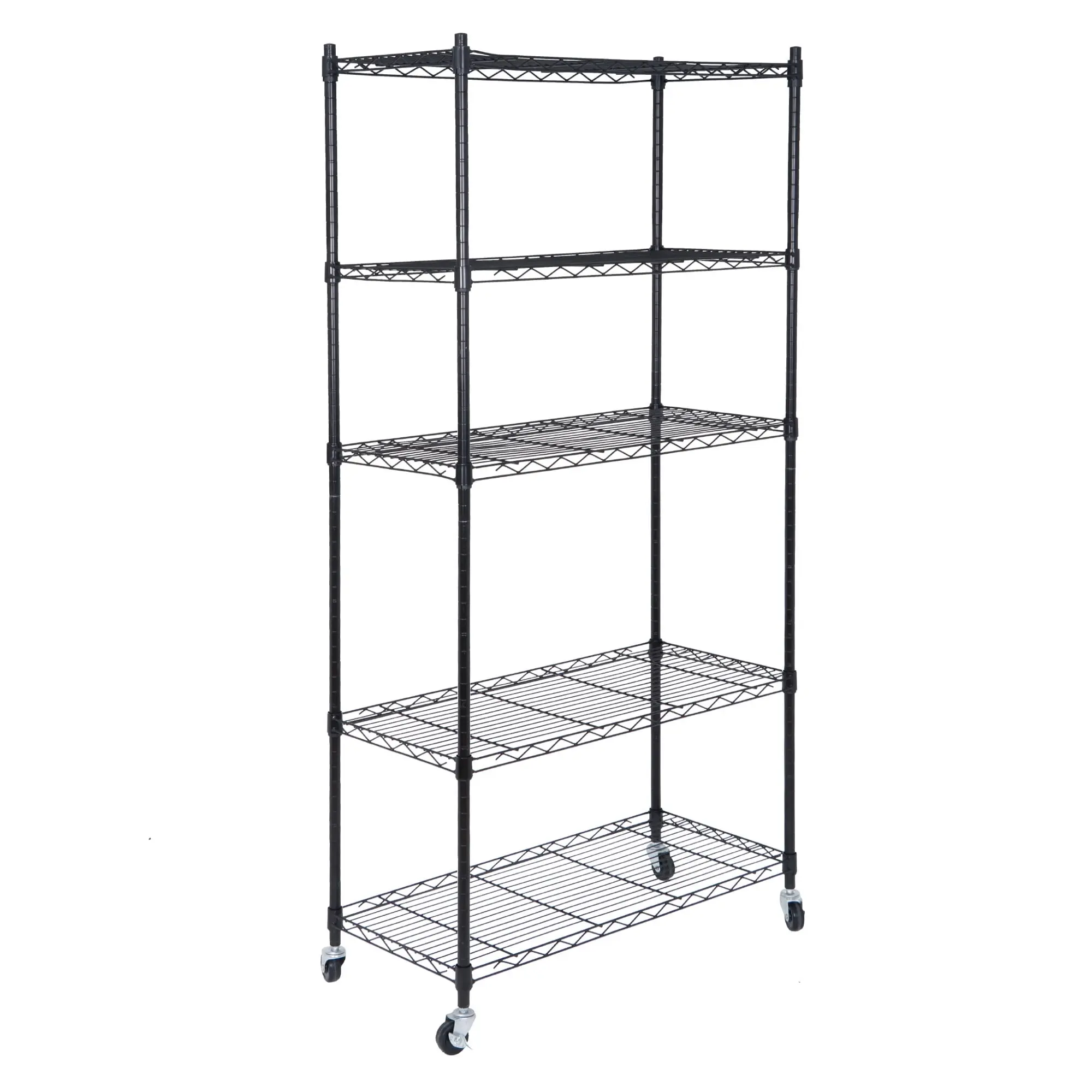 ZENY 5-Tier Adjustable Steel Wire Shelf Rack Organiser - Heavy Duty Storage Unit with 300LBS Steel Frame, ABS Locking Wheels, Clip-Together Sleeves, Easy Assembly for Kitchen, Garage