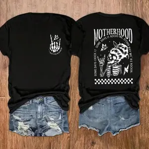 Women's Skull & Butterfly Print Short Sleeve Tee, Casual Graphic Round Neck T-shirt for Daily Wear, Graphic Tees, Ladies Clothes for All Seasons 90s Clothes, Going Out Tops