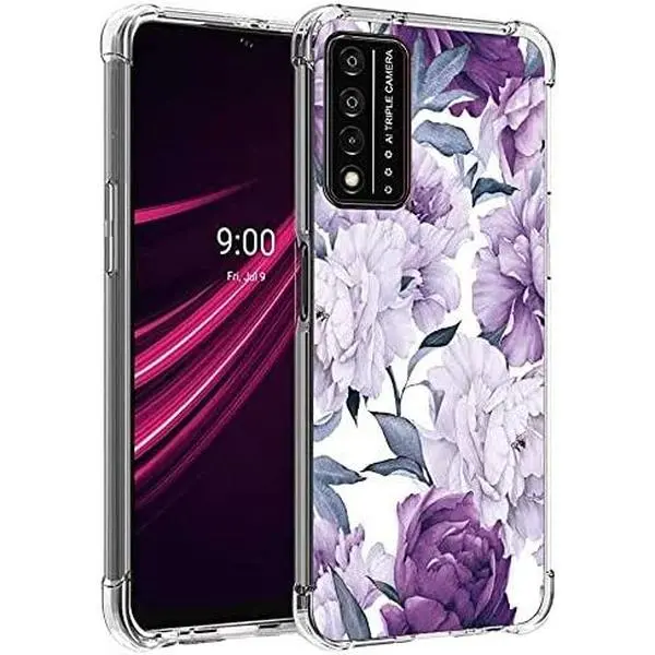 for T-Mobile Revvl V+ 5G Case, TCL Revvl V+ 5G Case, Slim Flexible TPU for Girls Women Airbag Bumper Shock Absorption Rubber Soft Silicone Case Cover for T-Mobile Revvl V+ 5G (Purple Flower)